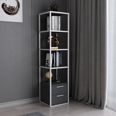 Decorotika Robins 4-tier Bookcase Bookshelf with Two Drawers (White and Grey)
