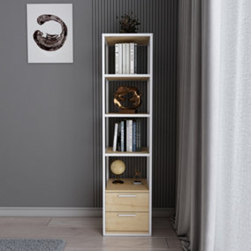 Decorotika Robins 4-tier Bookcase Bookshelf with Two Drawers (White and Oak Pattern)