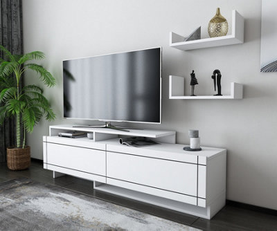 Decorotika Tamy TV Stand TV Cabinet TV Unit with Two Cabinets and Wall Mounted Shelves