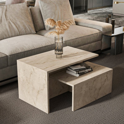 Decorotika Twins 2 Pieces Nesting Table Travertine