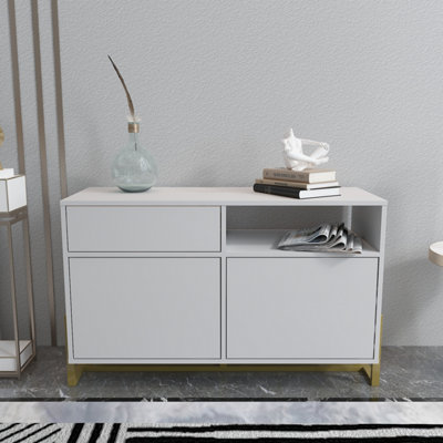 Decorotika - Utopia Sideboard 3 Cabinets and One Shelf Metal Legs