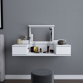 Decorotika Zen Floating Wall Mounted Vanity Desk with Mirror - White