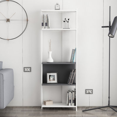 Decortie Abis Wide Bookcase Modern Display Shelving Unit White Anthracite Grey 165cm