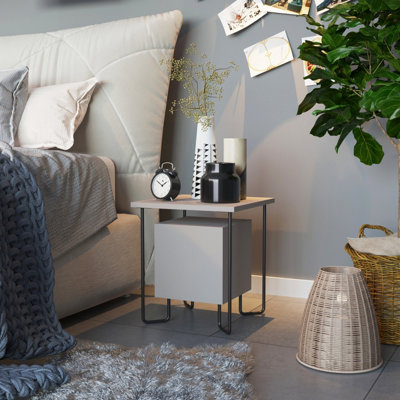 Decortie Acres Modern Bedside Table Mocha Grey 40cm Width Bedroom