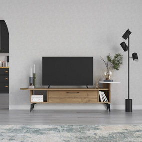 Decortie Ada Modern TV Stand Multimedia Centre TV Unit Oak Effect White With Storage Cabinet 188cm