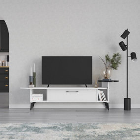 Decortie Ada Modern TV Stand Multimedia Centre TV Unit White Black Marble Effect With Storage Cabinet 188cm