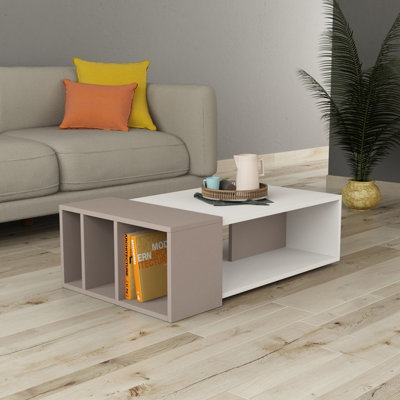 Decortie Anita Modern Coffee Table Multipurpose with 4 Storage Compartments White Mocha Grey H 32cm