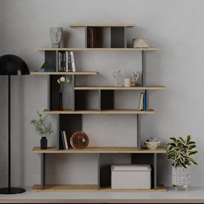 Decortie Apollon Modern Bookcase Display Unit Room Separator Natural Oak Effect Anthracite Grey Medium 149cm