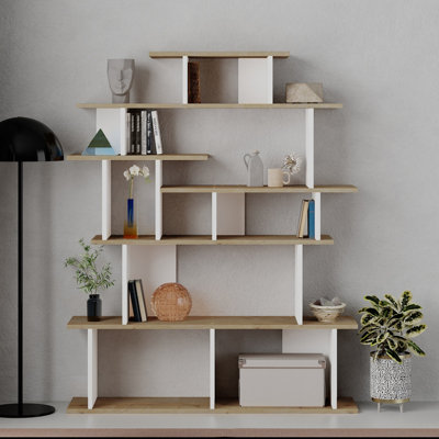 Decortie Apollon Modern Bookcase Display Unit Room Separator Natural Oak Effect White Medium 149cm