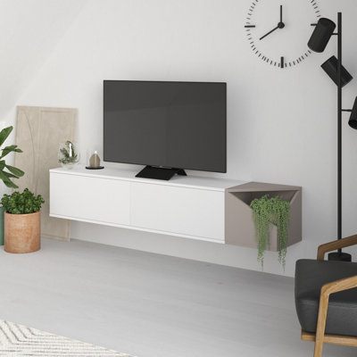 Decortie Aulos Modern TV Stand Multimedia Centre TV Unit White Mocha Grey With Storage Cabinet 190cm