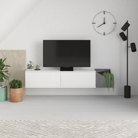 Decortie Aulos Modern TV Stand Multimedia Centre TV Unit White Retro Grey With Storage Cabinet 190cm
