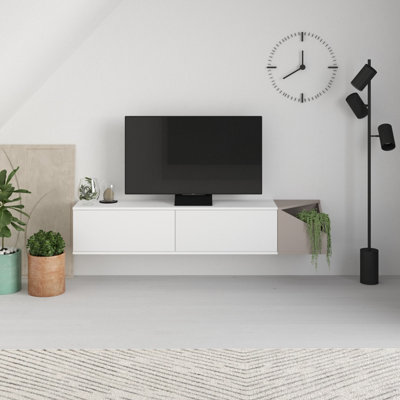 Decortie Aulos Modern TV Unit Multimedia Centre White Mocha Grey with Storage TV Cabinet 190cm