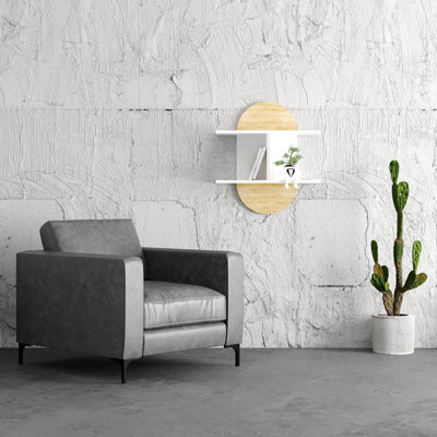 Decortie Auro Modern Oval Floating Wall Shelf Compact Design White Oak 74cm