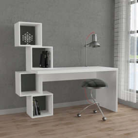 Decortie Balance Modern Desk White Anthracite Grey With Shelves Width 153.5cm