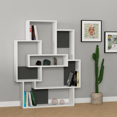 Decortie Barce Modern Bookcase Display Unit White Anthracite Grey Medium 132cm