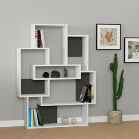 Decortie Barce Modern Bookcase Display Unit White Anthracite Grey Medium 132cm