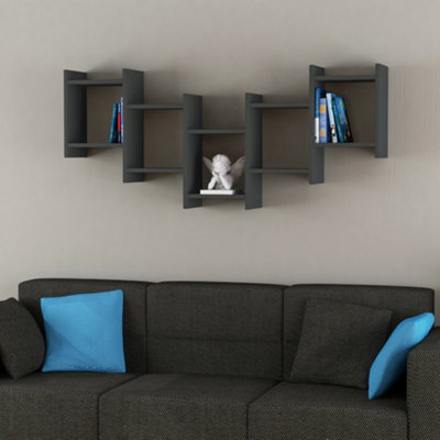 Decortie Bat Modern Floating Shelf Anthracite Grey 64cm Tall