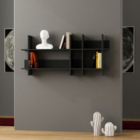 Decortie Beads Modern Wall Mounted Bookcase with 6 Compartments Anthracite Grey Storage Shelf 150cm
