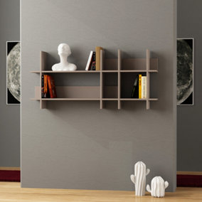 Decortie Beads Modern Wall Mounted Bookcase with 6 Compartments Mocha Grey Storage Shelf 150cm
