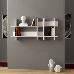 Decortie Beads Wall Mounted Modern Bookcase Display Unit White W 150cm Wide