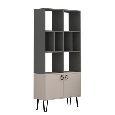 Decortie Bene Modern Bookcase Display Unit Anthracite Grey Mocha Grey Tall 166cm