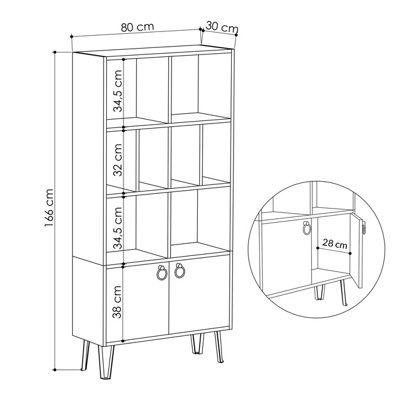 Decortie Bene Modern Bookcase Display Unit Anthracite Grey Mocha Grey Tall 166cm