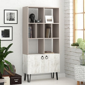 Decortie Bene Modern Bookcase Display Unit Mocha Grey Ancient White Tall 166cm