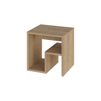 Decortie Bon Square End Table Open Shelf Storage, G-Shaped Coffee Table 40x40cm Chipboard for Living Room Bedroom (Oak)