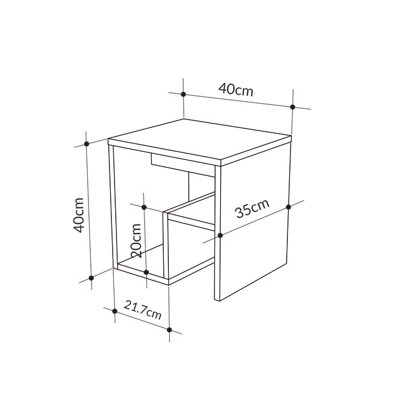 Decortie Bon Square End Table Open Shelf Storage, G-Shaped Coffee Table 40x40cm Chipboard for Living Room Bedroom (Oak)