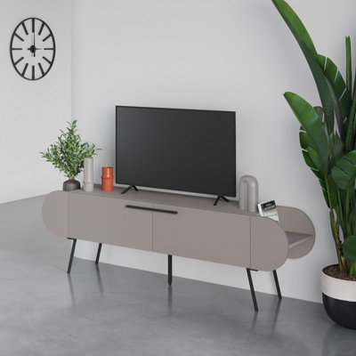 Decortie Capsule Modern TV Stand Multimedia Centre TV Unit Mocha Grey With Storage Cabinet 195cm