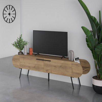 Decortie Capsule Modern TV Stand Multimedia Centre TV Unit Oak Effect With Storage Cabinet 195cm