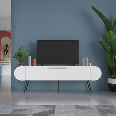 Decortie Capsule Modern TV Unit Multimedia Centre White with Storage TV Cabinet 195cm