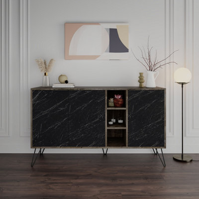 Decortie Clara Console Sideboard Display Unit Dark Coffee Black Marble Effect