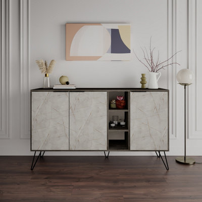 Decortie Clara Console Sideboard Display Unit Dark Coffee Gold Marble Effect