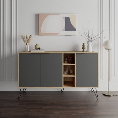 Decortie Clara Console Sideboard Display Unit Oak Anthracite Grey