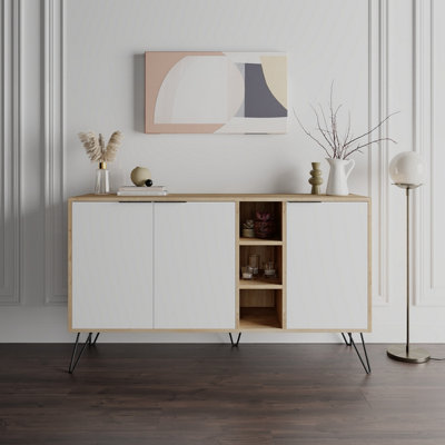 Decortie Clara Console Sideboard Display Unit Oak White | DIY at B&Q