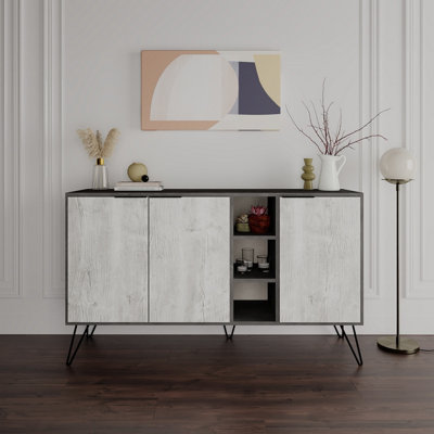 Decortie Clara Console Sideboard Display Unit Retro Grey Ancient White