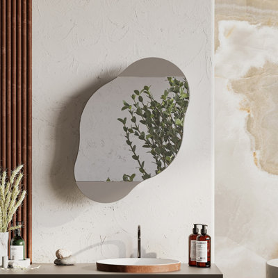 Decortie Cloudy Unique Mirrored Bathroom Cabinet Wall Mount Storage Cabinet with One Mirror Door, Mocha Grey Price Comparisons | Compare The Build