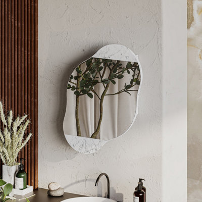 Decortie Cloudy Unique Mirrored Bathroom Cabinet Wall Mount Storage Cabinet with One Mirror Door, White Marble Effect Price Comparisons | Compare The Build