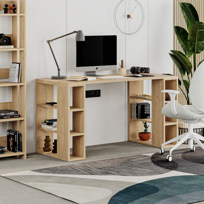 Decortie Colmar Modern Desk Oak with Bookshelf Legs Width 140cm