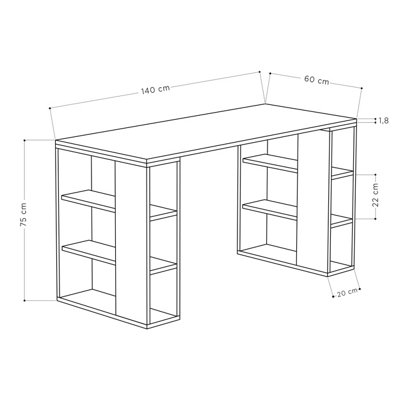 Decortie Colmar Modern Desk Oak With Bookshelf Legs Width 140cm
