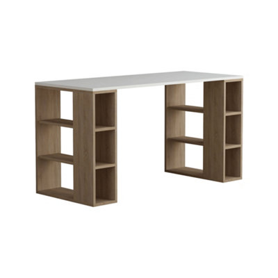 Decortie Colmar Modern Desk White Oak With Bookshelf Legs Width 140cm