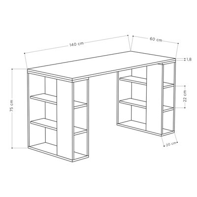 Decortie Colmar Modern Desk with Integrated 6-Shelf Bookshelf Storage White Anthracite Grey 140cm Width