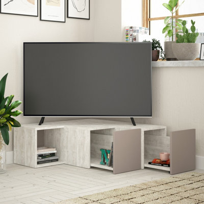 Decortie Compact Modern TV Stand Multimedia Centre TV Unit Ancient White Mocha Grey With Storage Cabinet 94.2cm