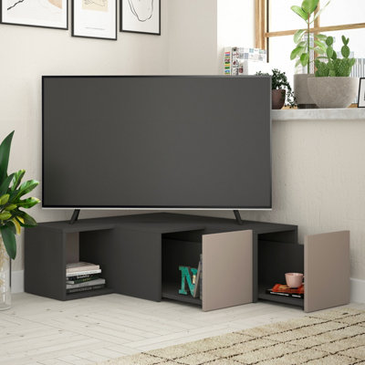 Decortie Compact Modern TV Stand Multimedia Centre TV Unit Anthracite Grey Mocha Grey With Storage Cabinet 94.2cm