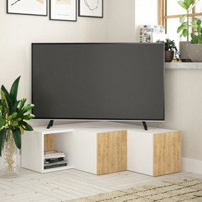 Decortie Compact Modern TV Stand Multimedia Centre TV Unit White Oak With Storage Cabinet 94.2cm