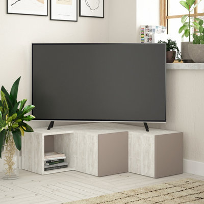 Decortie Compact Modern TV Unit Multimedia Centre Ancient White Mocha Grey with Storage Cabinet 94.2cm