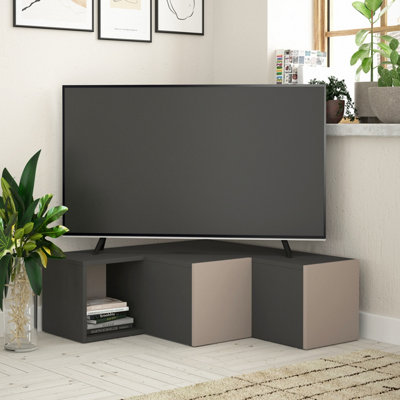 Decortie Compact Modern TV Unit Multimedia Centre Anthracite Grey Mocha Grey with Storage TV Cabinet 94.2cm