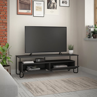 Decortie Cornea Modern Tv Unit Anthracite Grey With Storage Cabinet 150cm