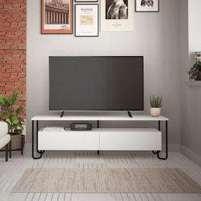 Decortie Cornea Modern Tv Unit White With Storage Cabinet 150cm